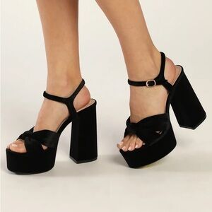 Lulus Falura Black Velvet Knotted Platform High Heel Sandals